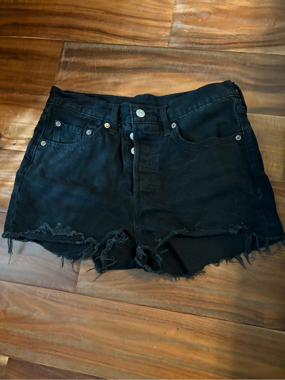 Levi’s 501 Black Distressed Cutoff Denim Shorts W27 Button Fly (1456)